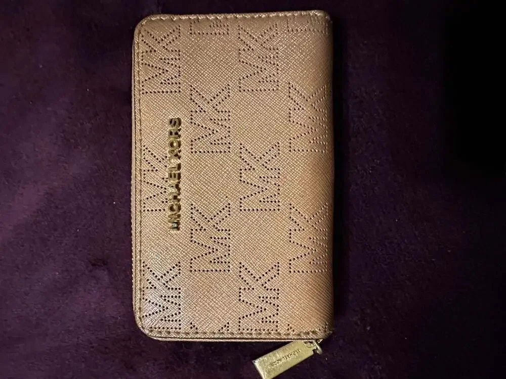 Michael Kors MK Logo Perforated Zip Around Wallet